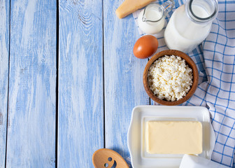 dairy products on turquoise surface