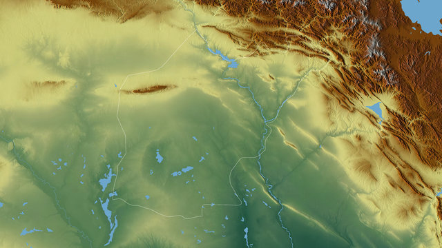 Ninawa, Iraq - outlined. Relief