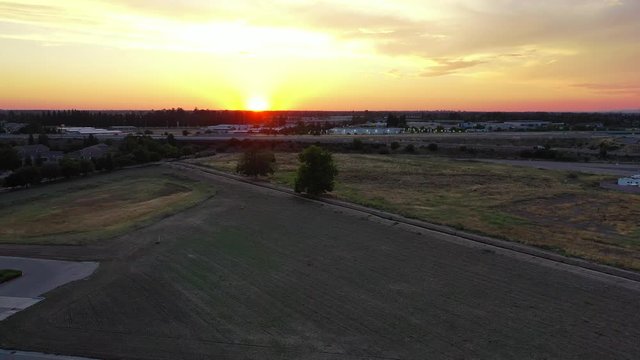 Aerial Shot of the Fresno California Landscape at Sunset