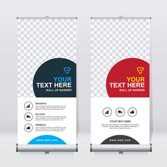 Roll up banner design template, vertical, abstract background, pull up design, modern x-banner, rectangle size. 