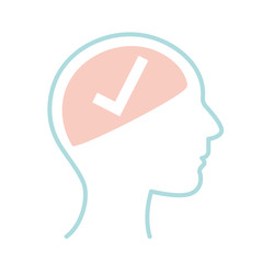 check mark inside human head line style icon vector design