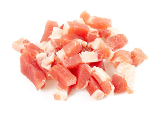 bacon cubes isolated on white background