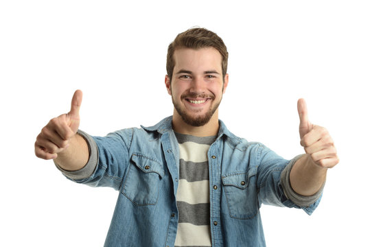 Very cassual young man giving the thumps up