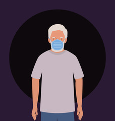 Elder man with mask against Covid 19 vector design