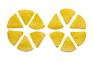 mexican nachos tortilla chips abstract shape, isolated on white