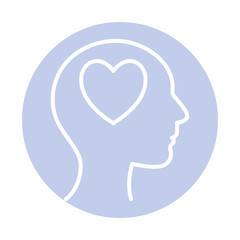 heart inside human head block style icon vector design