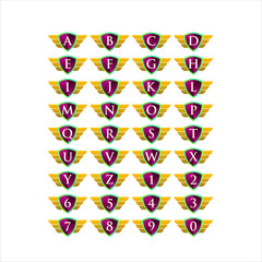 Set of Vector Shield with wing and initial letter concept icon logo design template. vector illustration eps 10