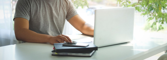 Fototapeta premium Business working in office with documents and laptop people Consulting and business planning. 