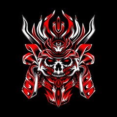 Red skull samurai vector illustration