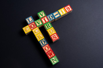 Alpahabet letter in wooden cube with covid infection concept.