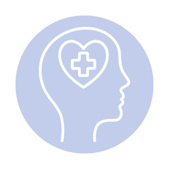 heart with cross inside human head block style icon vector design