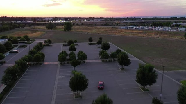 Aerial Shot of the Fresno California Landscape at Sunset