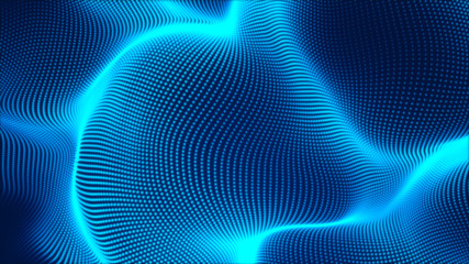 Fototapeta premium Dot blue wave light screen gradient texture background. Abstract technology big data digital background. 3d rendering.