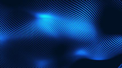 Fototapeta premium Dot white blue wave light screen gradient texture background. Abstract technology big data digital background. 3d rendering.