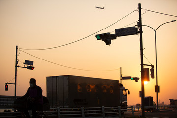 construction site at sunset