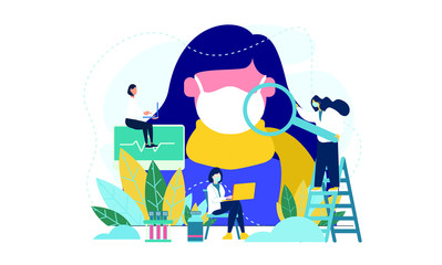 people who are sick with a fever wear a mask due to the corona virus with flat illustration