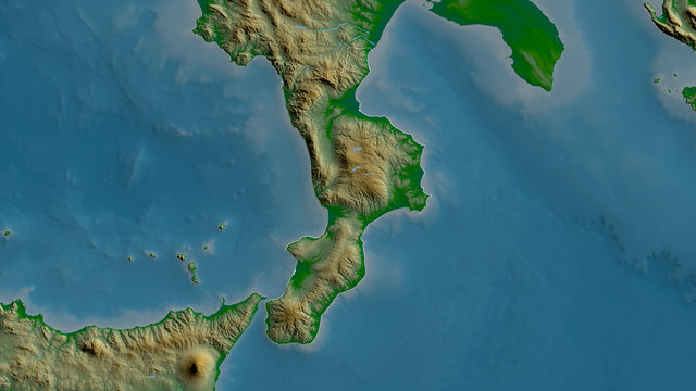Calabria, Italy - outlined. Physical