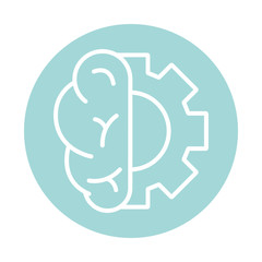 Human brain and gear block style icon vector design