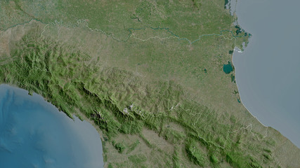 Emilia-Romagna, Italy - outlined. Satellite © Yarr65