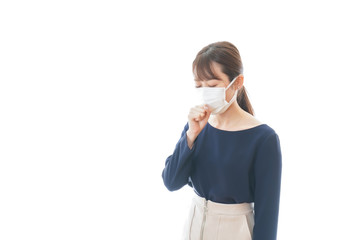 咳の症状がある若いビジネスウーマン