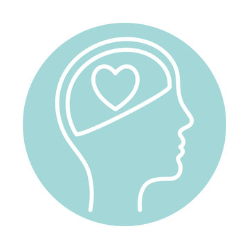 Heart Inside Human Head Block Style Icon Vector Design