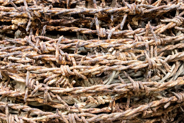 old rusty barbed wire background.