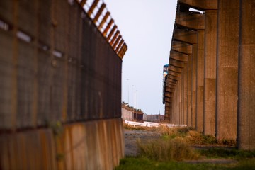 monorail track in sunset