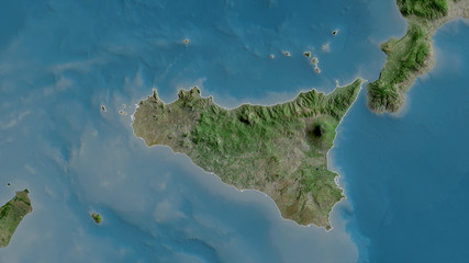 Sicily, Italy - outlined. Satellite © Yarr65