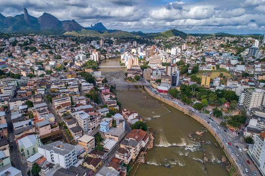Aerial image of Cachoeiro de Itapemirim city photographed in Burarama, in Espirito Santo. Picture made in 2018