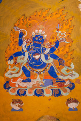 Painting of a wrathful Tibetan diety at Thiksay Monastery.