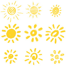 set of Design elements funny doodle sun. vector illustration.