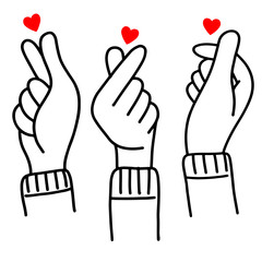 hand drawn of Korean love sign, doodle Korea finger heart .vector illustration