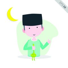 Muslim People Smile and Greeting Illustration, Vector