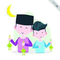 Muslim People Smile and Greeting Illustration, Vector