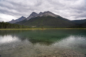 Image of a lake in a mountain background