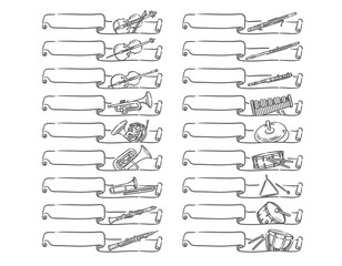 オーケストラの楽器を使ったラベル、バナー素材