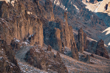 Rock formations in Stok Valley, Hemis National Park, Ladakh, India.