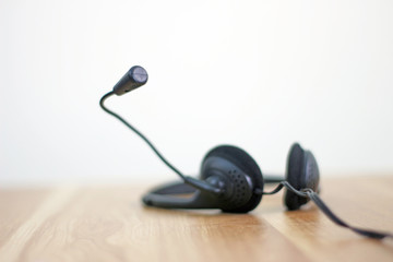 VOIP communication headset support, call center operator and customer service desk work