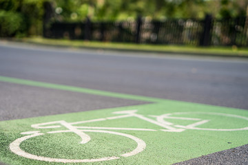 Bicycle icon signage on bike lane. Background for clean transportation and ecology traffic