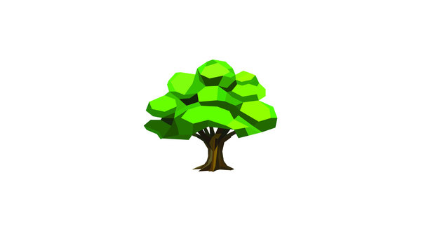 green tree isolated on white, tree polygonal vector illustration, low poly concept.