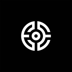 EE monogram logo with abstract circle style and dot in the middle