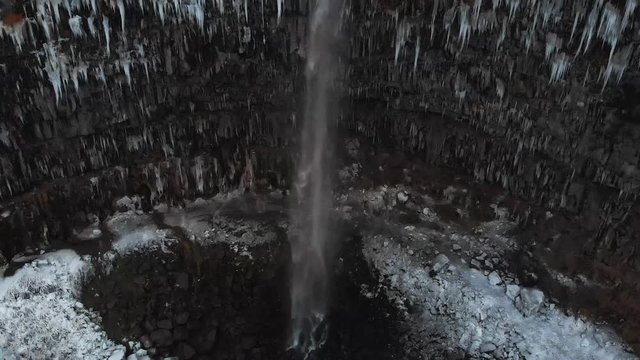 Magnificent Perrine Coulee waterfalls in Idaho in winter, drone shot