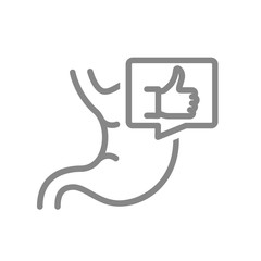 Stomach with thumb up in speech bubble line icon. Healthy gastrointestinal tract symbol