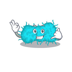 Cartoon design of bacteria prokaryote with call me funny gesture