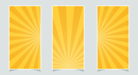 Abstract sunburst rays banner set. Sunshine vector background. Abstract sunburst wallpaper for template banner, ad, social media.