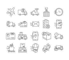 Fototapeta premium bundle of fast delivery and free delivery line style icons vector illustration design