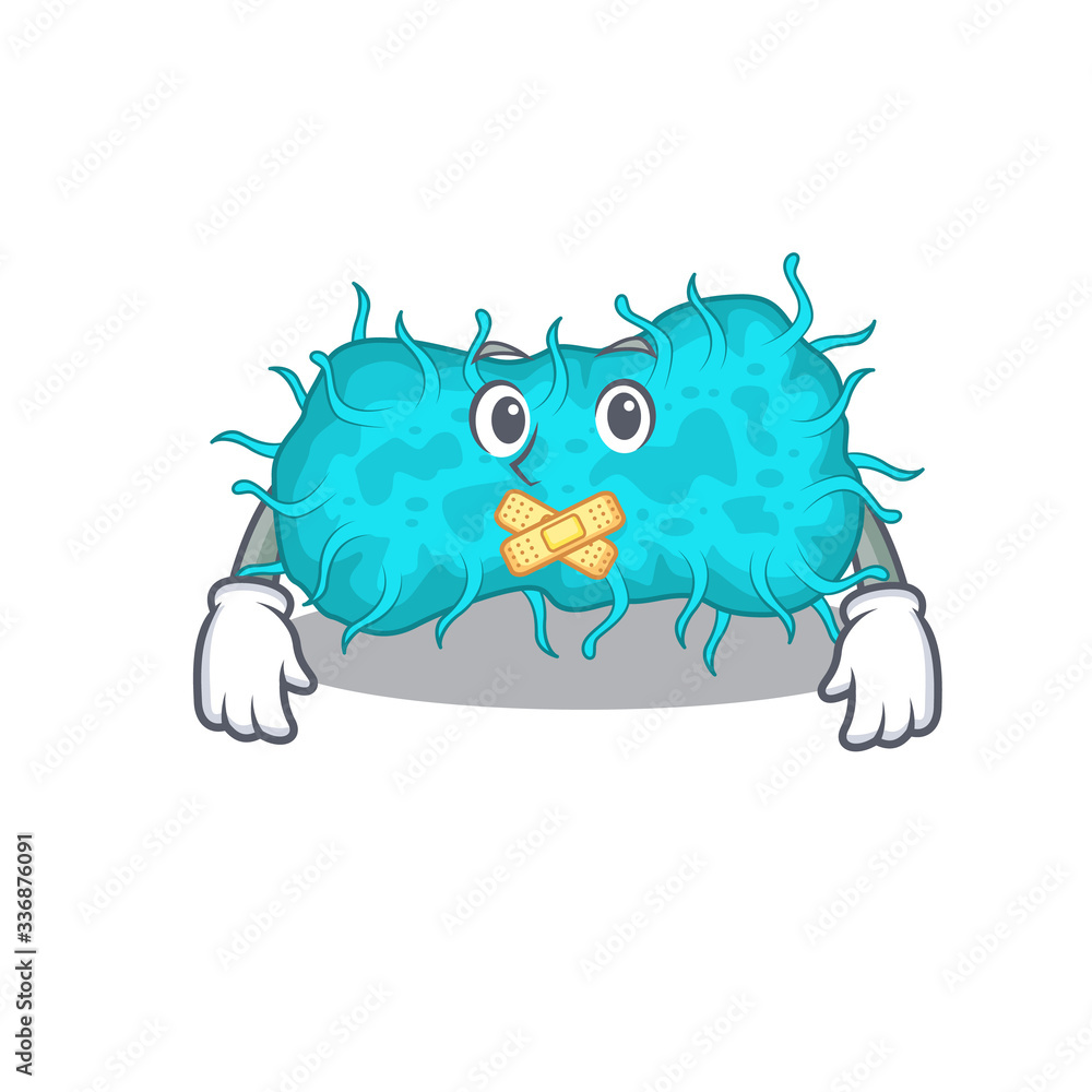 Poster bacteria prokaryote cartoon character style with mysterious silent gesture