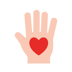 Hand with heart flat style icon vector design