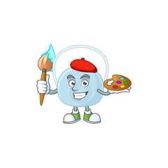 Artistic Artist of breathing mask cartoon character painting with a brush