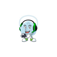 A cartoon design of breathing mask talented gamer play with headphone and controller